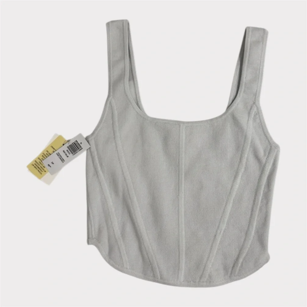 Aritzia Wilfred Natalie Top | Frozen Grey | Small | NWT | Minimalist Crop Knit - Picture 1 of 6